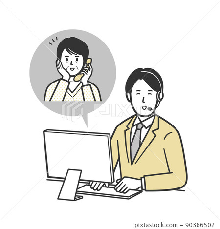 Illustration of a call center operator talking to a woman Illustration of a call center operator talking to a woman 90366502