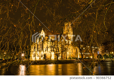 Illuminated St. John's Church in Foyersee, Stuttgart, Germany Illuminated St. John's Church in Foyersee, Stuttgart, Germany 90366752
