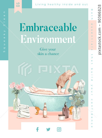 Poster template with bath essential concept,watercolor style Poster template with bath essential concept,watercolor style 90366828