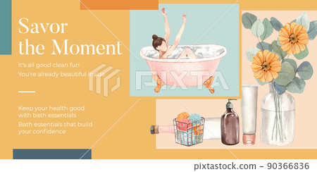 Blog header template with bath essential concept,watercolor style 90366836