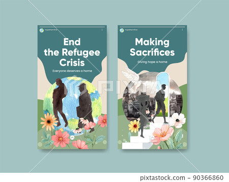 Instagram template with hope refugees safe concept,watercolor style 90366860