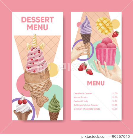 Menu template with ice cream flavor concept,watercolor style 90367040