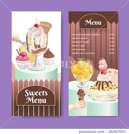 Menu template with ice cream flavor concept,watercolor style Menu template with ice cream flavor concept,watercolor style 90367041