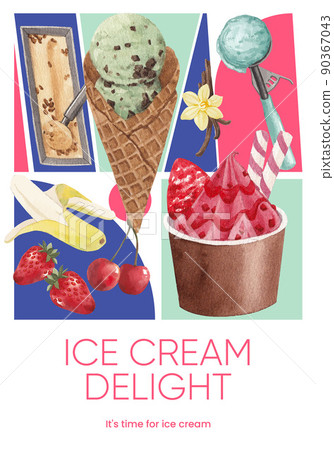 Poster template with ice cream flavor concept,watercolor style Poster template with ice cream flavor concept,watercolor style 90367043