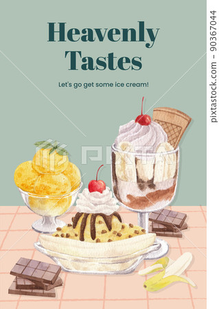 Poster template with ice cream flavor concept,watercolor style Poster template with ice cream flavor concept,watercolor style 90367044