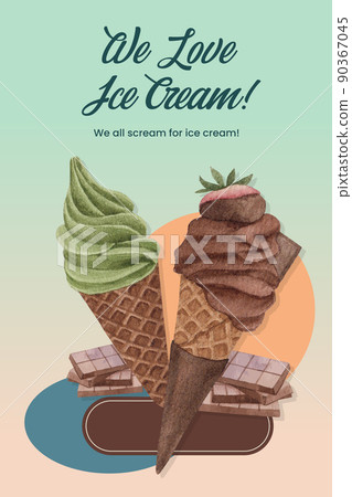 Poster template with ice cream flavor concept,watercolor style Poster template with ice cream flavor concept,watercolor style 90367045