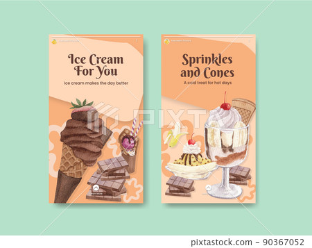 Instagram template with ice cream flavor concept,watercolor style Instagram template with ice cream flavor concept,watercolor style 90367052