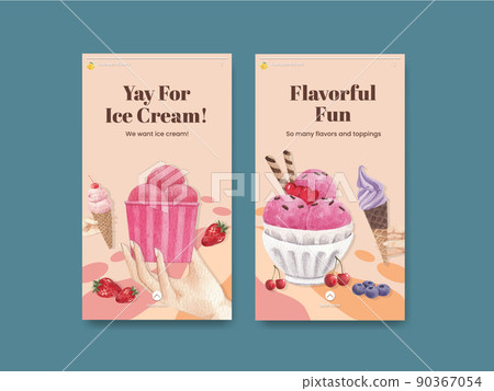 Instagram template with ice cream flavor concept,watercolor style 90367054