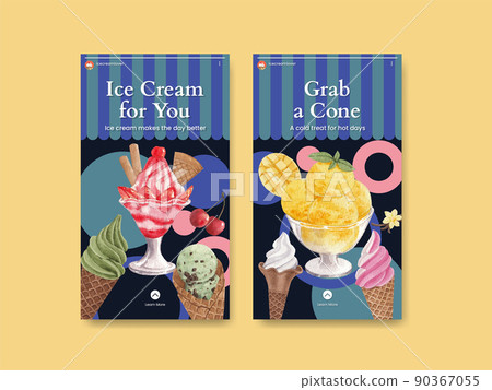 Instagram template with ice cream flavor concept,watercolor style Instagram template with ice cream flavor concept,watercolor style 90367055