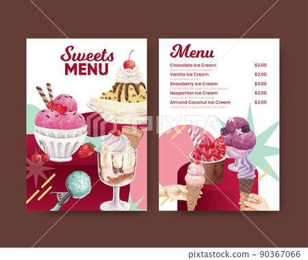 Menu template with ice cream flavor concept,watercolor style Menu template with ice cream flavor concept,watercolor style 90367066