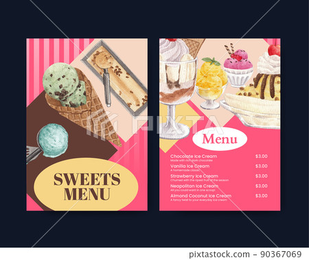Menu template with ice cream flavor concept,watercolor style Menu template with ice cream flavor concept,watercolor style 90367069