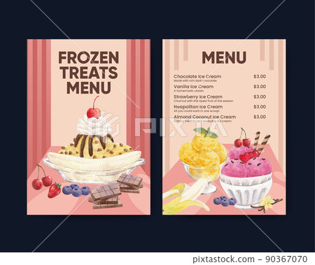 Menu template with ice cream flavor concept,watercolor style 90367070