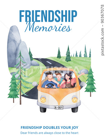 Poster template with friendship memories concept,watercolor style 90367078
