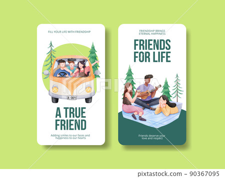 Instagram template with friendship memories concept,watercolor style 90367095
