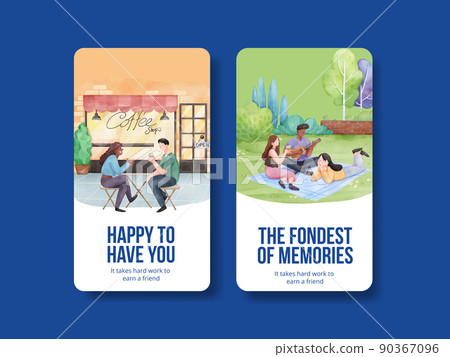 Instagram template with friendship memories concept,watercolor style 90367096