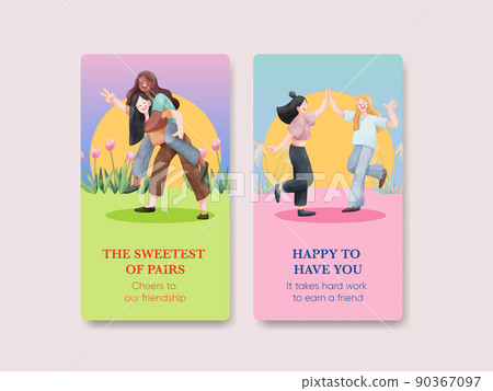 Instagram template with friendship memories concept,watercolor style 90367097