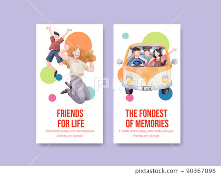 Instagram template with friendship memories concept,watercolor style 90367098