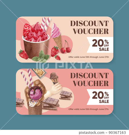 Voucher template with ice cream flavor concept,watercolor style Voucher template with ice cream flavor concept,watercolor style 90367163