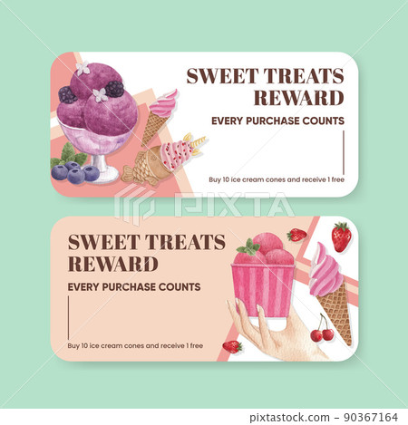 Voucher template with ice cream flavor concept,watercolor style Voucher template with ice cream flavor concept,watercolor style 90367164