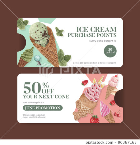 Voucher template with ice cream flavor concept,watercolor style Voucher template with ice cream flavor concept,watercolor style 90367165