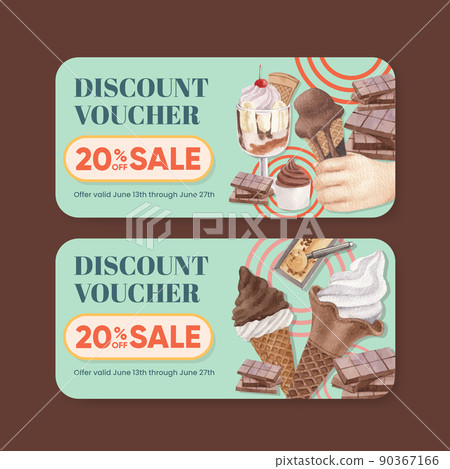 Voucher template with ice cream flavor concept,watercolor style Voucher template with ice cream flavor concept,watercolor style 90367166