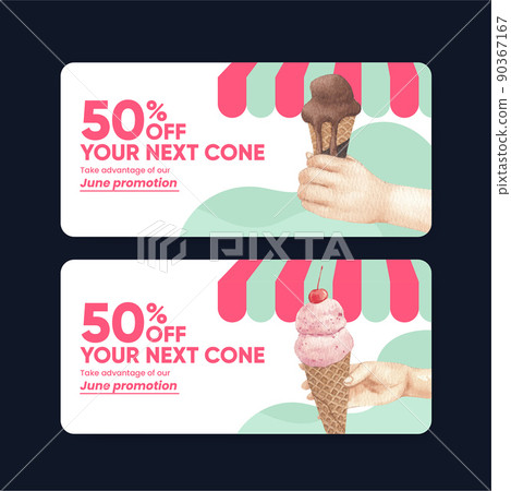 Voucher template with ice cream flavor concept,watercolor style Voucher template with ice cream flavor concept,watercolor style 90367167