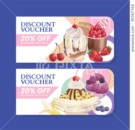Voucher template with ice cream flavor concept,watercolor style Voucher template with ice cream flavor concept,watercolor style 90367168