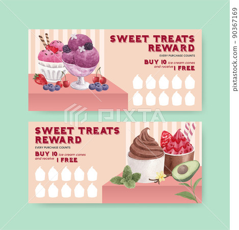 Voucher template with ice cream flavor concept,watercolor style Voucher template with ice cream flavor concept,watercolor style 90367169