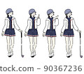 Golf pose female golf illustration set facial expression set 90367236