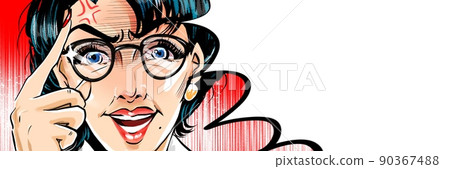 A monster parent education mom's American comic style color illustration wearing glasses suddenly 90367488