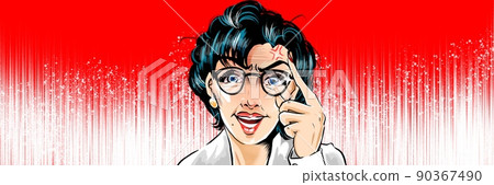 A monster parent education mom's American comic style color illustration wearing glasses suddenly 90367490