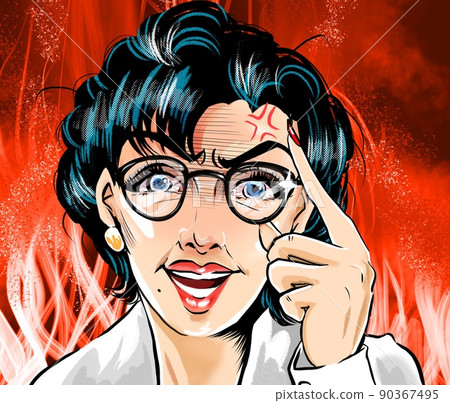 Suddenly wearing glasses, a monster parent education mom's American comic style color illustration and flame background Suddenly wearing glasses, a monster parent education mom's American comic style color illustration and flame background 90367495