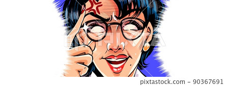 A monster parent education mom's American comic style color illustration wearing glasses suddenly A monster parent education mom's American comic style color illustration wearing glasses suddenly 90367691