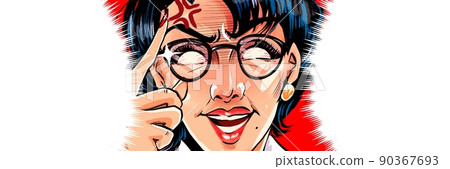 A monster parent education mom's American comic style color illustration wearing glasses suddenly 90367693