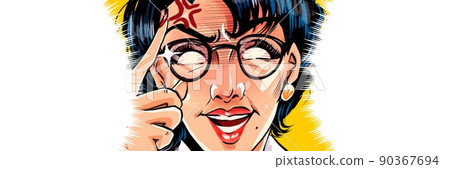 A monster parent education mom's American comic style color illustration wearing glasses suddenly 90367694