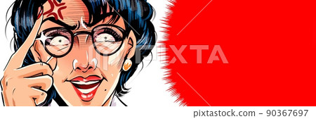 A monster parent education mom's American comic style color illustration wearing glasses suddenly 90367697