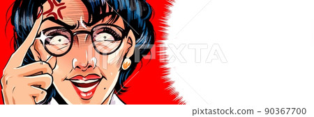 A monster parent education mom's American comic style color illustration wearing glasses suddenly 90367700