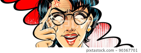 A monster parent education mom's American comic style color illustration wearing glasses suddenly 90367701