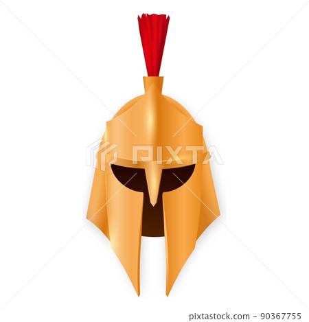 Greek golden antique helmet. Bronze item with slits for eyes and mouth Greek golden antique helmet. Bronze item with slits for eyes and mouth 90367755