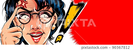 Suddenly, a monster parent education mom wearing glasses is wearing a monster parent education mama's American comic style color illustration and speech bubble 90367812