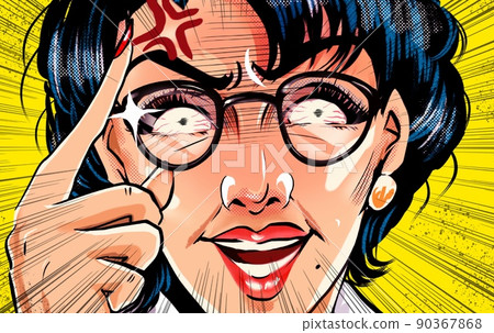 A monster parent education mom's American comic style color illustration wearing glasses suddenly 90367868