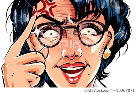 A monster parent education mom's American comic style color illustration wearing glasses suddenly A monster parent education mom's American comic style color illustration wearing glasses suddenly 90367871