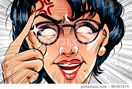 A monster parent education mom's American comic style color illustration wearing glasses suddenly A monster parent education mom's American comic style color illustration wearing glasses suddenly 90367874