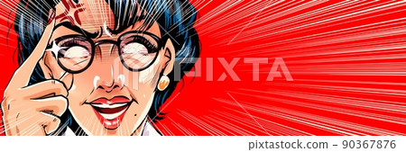 A monster parent education mom's American comic style color illustration wearing glasses suddenly 90367876