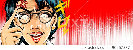 A monster parent education mom's American comic style color illustration wearing glasses suddenly 90367877