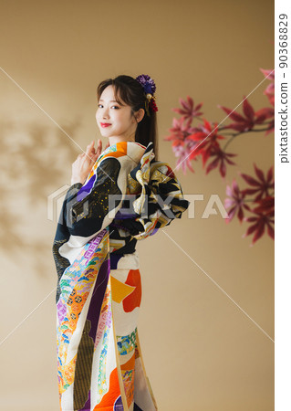 Furisode black Noshi pattern 90368829