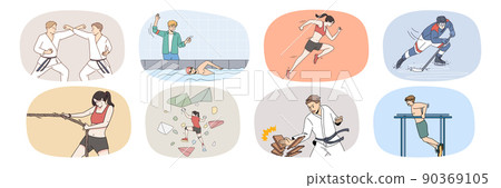 Set of athletes training do sports  90369105