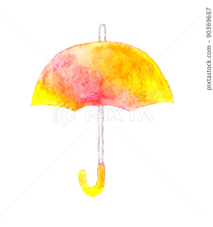 Yellow and pink umbrella hand-painted watercolor illustration material of early summer and rainy season 90369687