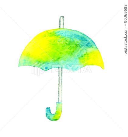 Yellow and light blue umbrella hand-painted watercolor illustration material of early summer and rainy season 90369688
