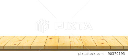 Empty wooden table top isolated on white background for product display montage Empty wooden table top isolated on white background for product display montage 90370193